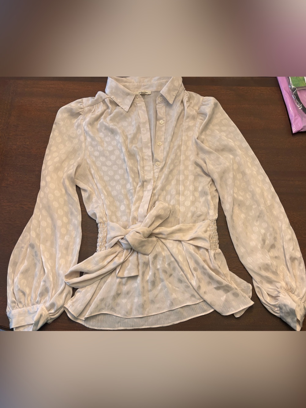 Max Studio Cream Textured Button-Up Blouse | Size Large